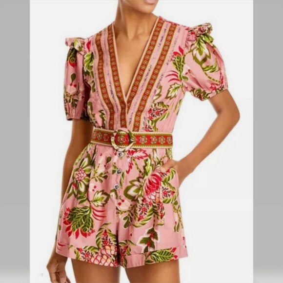 FARM Rio Pants - FARM RIO Aura Floral Print Romper Soft Pink Size L NWT
